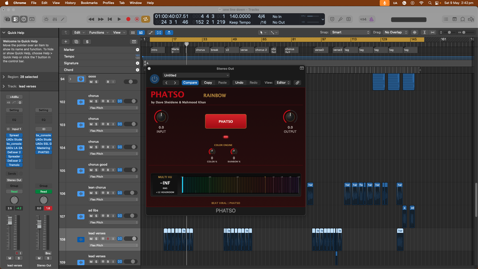 PHATSO RAINBOW plugin open inside a DAW mix session
